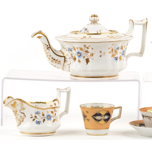 428 - 19th century English porcelain including a teacup, coffee cup, saucer and milk jug with hand painted... 
