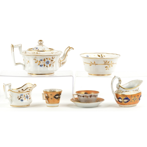 428 - 19th century English porcelain including a teacup, coffee cup, saucer and milk jug with hand painted... 