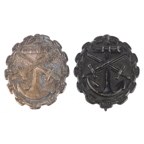 2745 - Two German military interest naval Wound style badges.