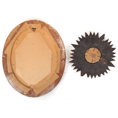 2134 - A 20th century Spanish sun mirror, 20cm in diameter together with an oval gilt framed wall mirror, 3... 