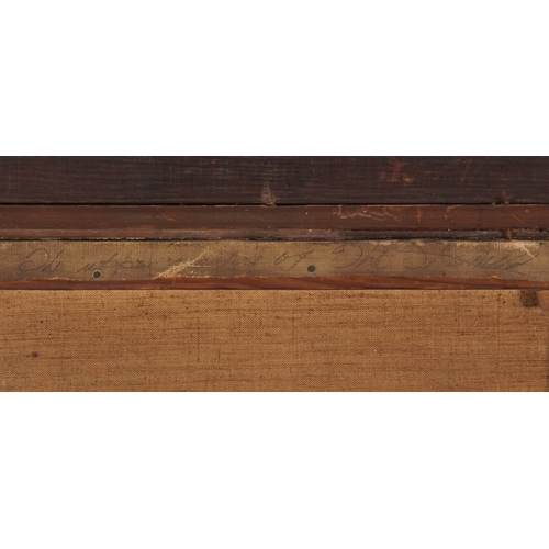 2494 - J. Thomas - Swan and goslings on a lake, 19th century British school oil on canvas, indistinctly sig... 