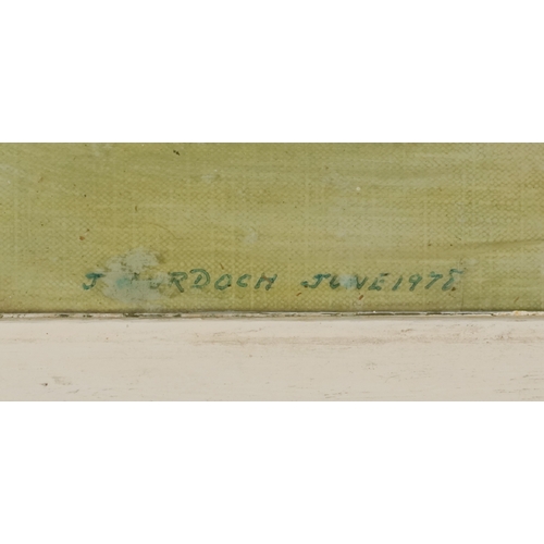 2452 - J. Murdoch - Still life bowl of flowers, late 20th century British school oil on canvas board, frame... 