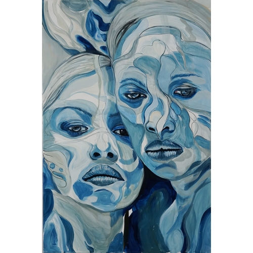 2463 - Clive Fredriksson - Abstract faces, Modern British school oil on canvas, unframed, 91cm x 61cm.