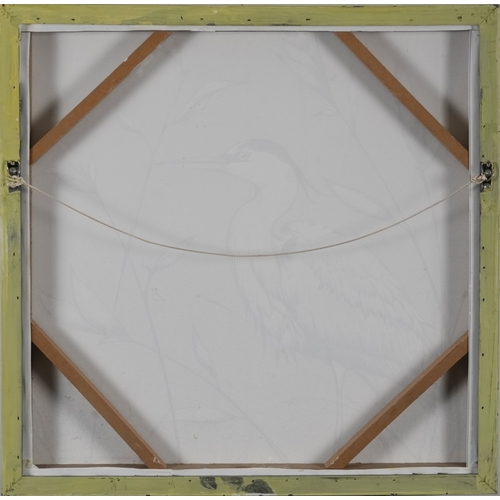 2543 - Clive Fredriksson - Portrait of a female lying on blue and white tiles, Modern British school oil on... 