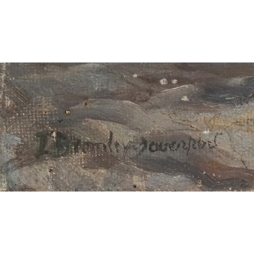 2454 - Boatyard, early 20th century British school oil on canvas, indistinctly signed, unframed, 26cm x 41c... 