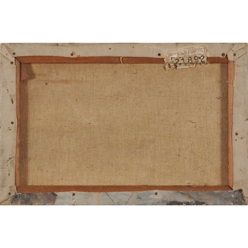 2454 - Boatyard, early 20th century British school oil on canvas, indistinctly signed, unframed, 26cm x 41c... 