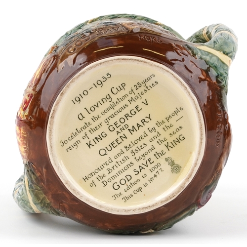 627 - A large Royal Doulton loving cup to commemorate the 25 year reign of King George V & Queen Mary, edi... 