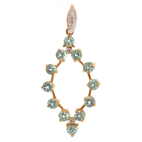 3161 - A 9ct gold diamond and blue stone pendant, 3.7cm high, 1.7g.