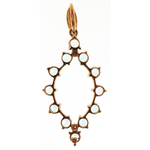 3161 - A 9ct gold diamond and blue stone pendant, 3.7cm high, 1.7g.