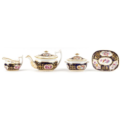 431 - 19th century English porcelain teaware, possibly Coalport, including a teapot, sugar bowl and milk j... 