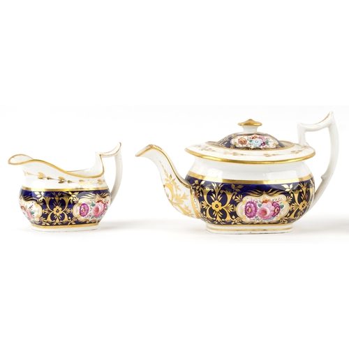 431 - 19th century English porcelain teaware, possibly Coalport, including a teapot, sugar bowl and milk j... 