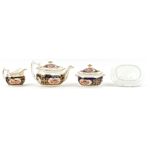 431 - 19th century English porcelain teaware, possibly Coalport, including a teapot, sugar bowl and milk j... 