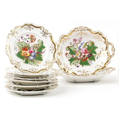 433 - A 19th century porcelain fruit service including a footed compote bowl and plates with hand painted ... 