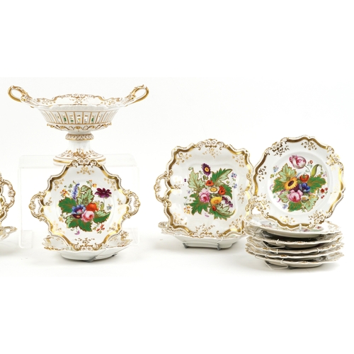 433 - A 19th century porcelain fruit service including a footed compote bowl and plates with hand painted ... 
