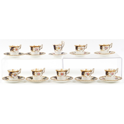 666 - A set of nine Coalport coffee cups and saucers together with a similar Coalport example, the largest... 