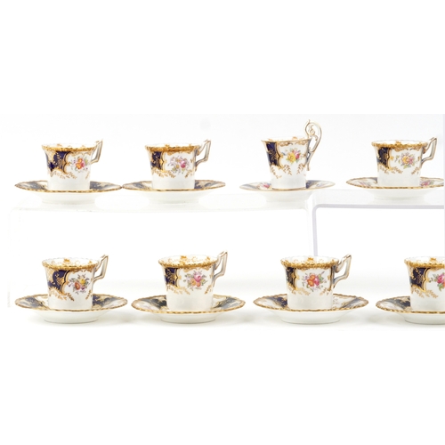666 - A set of nine Coalport coffee cups and saucers together with a similar Coalport example, the largest... 