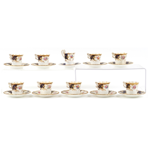 666 - A set of nine Coalport coffee cups and saucers together with a similar Coalport example, the largest... 