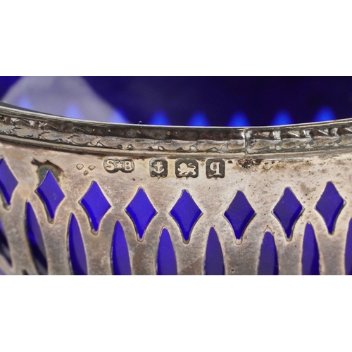 3670 - Edwardian and later silver objects comprising and engine turned hand mirror, an open table salt with... 