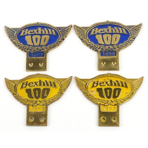 1363 - Four motoring interest Bexhill 100 car radiator badges comprising two x 1995 and two x 1997, 10cm hi... 