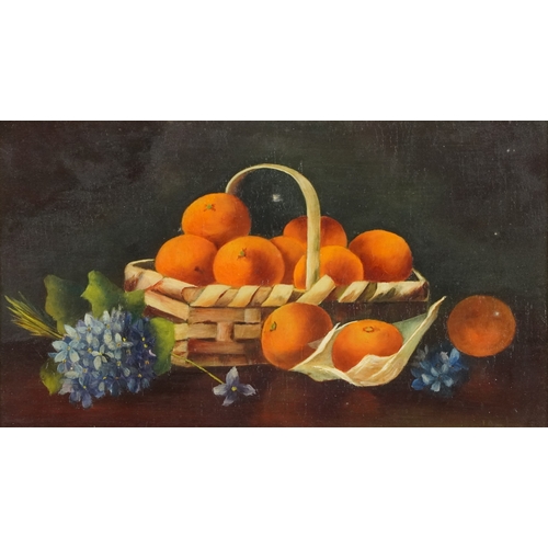 2532 - T. Brian- Still life basket of oranges, 19th century British school oil on canvas within a giltwood ... 