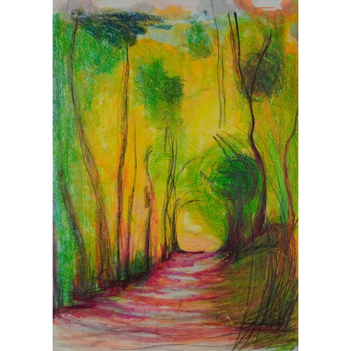 2324 - Donna Southern (Eastbourne 1960 2024) - Country Path, abstract composition, mixed media on paper, fr... 