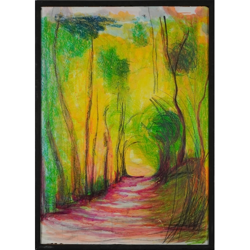 2324 - Donna Southern (Eastbourne 1960 2024) - Country Path, abstract composition, mixed media on paper, fr... 