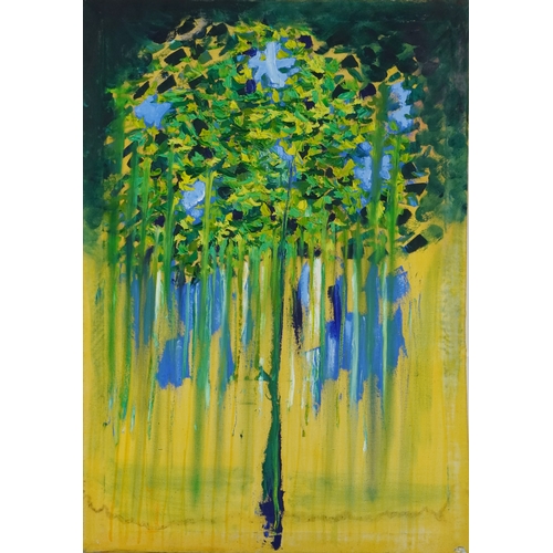 2365 - Donna Southern (Eastbourne 1960- 2024) - Abstract tree, mixed media on canvas, unframed, 84cm x 58cm... 