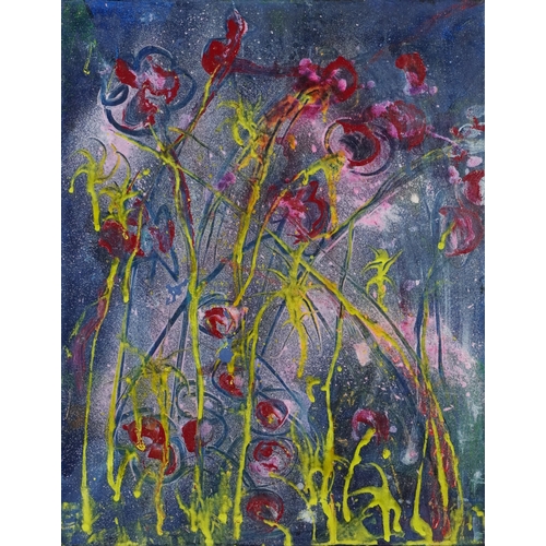 2559 - Donna Southern (Eastbourne 1960-2024) - Abstract poppies, mixed media on canvas, unframed, 46cm x 35... 