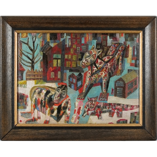 2530 - **WITHDRAWN**After Pavel Zaltsman - Surreal animals, early 20th century Russian school oil on canvas... 