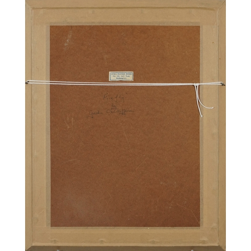 2539 - Gerda Christoffersen -  Firefly, 20th century print on board, framed, 48cm x 38cm.