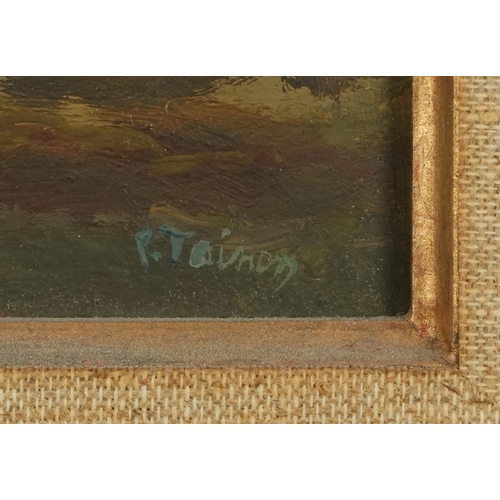 2538 - P. Tavroy - La Cinque, 20th century French school oil on board, indistinctly signed, framed, 20cm x ... 