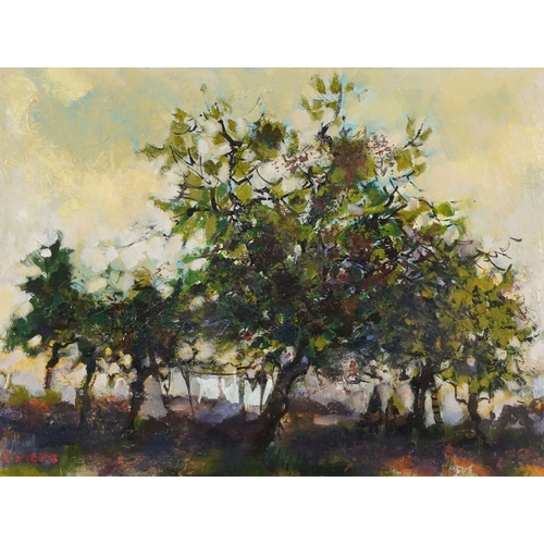 2289 - Claude Quiesse (B. 1938) - Orchard trees, Cart beside a tree, 20th century French school oil on canv... 