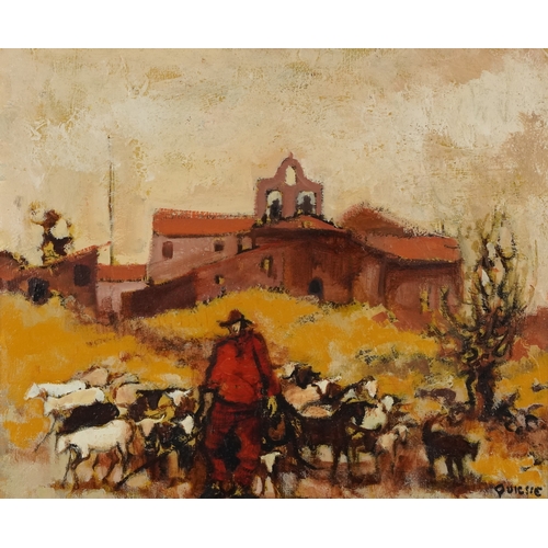 2492 - Claude Quiesse (French B. 1938) - Shepherd before a building, 20th century French school oil on canv... 