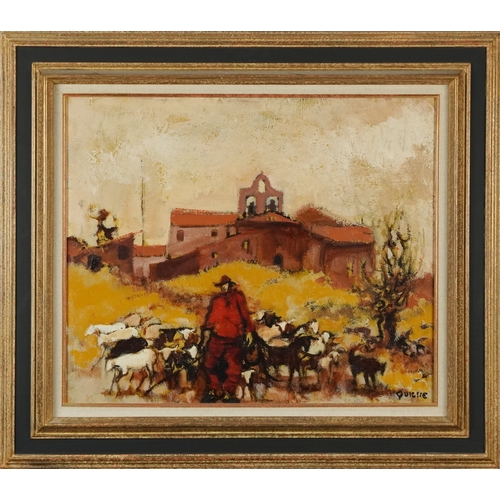 2492 - Claude Quiesse (French B. 1938) - Shepherd before a building, 20th century French school oil on canv... 