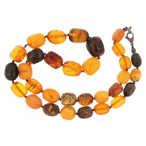 3445 - A graduated multi colour amber bead necklace, the largest bead approximately 16.0mm x 13.9mm, 45cm i... 