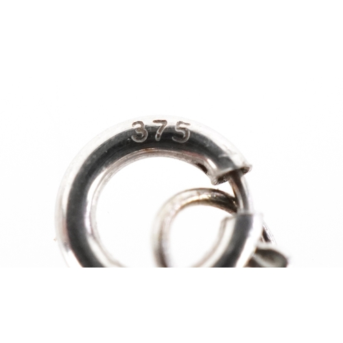 3266 - An unmarked gold cultured pearl pendant on a 9ct white gold necklace, 1.0cm high and 46cm in length,... 