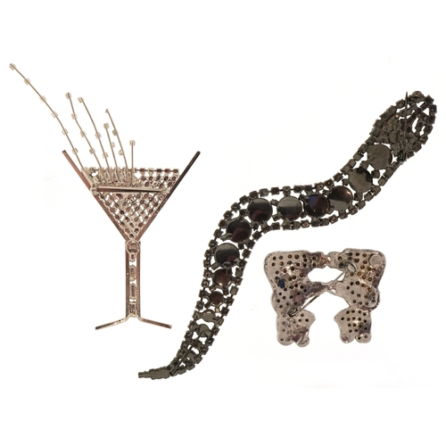 3556 - Butler & Wilson brooches including a cocktail and a serpent, the largest 17cm in length, total 62.9g... 