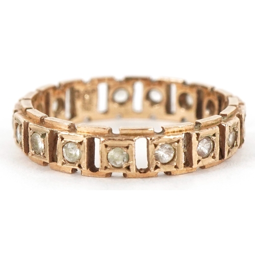 3365 - A 9ct gold clear stone eternity ring, size L, 2.0g.