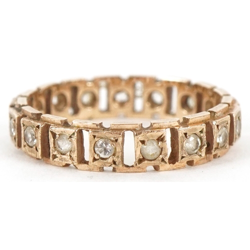 3365 - A 9ct gold clear stone eternity ring, size L, 2.0g.