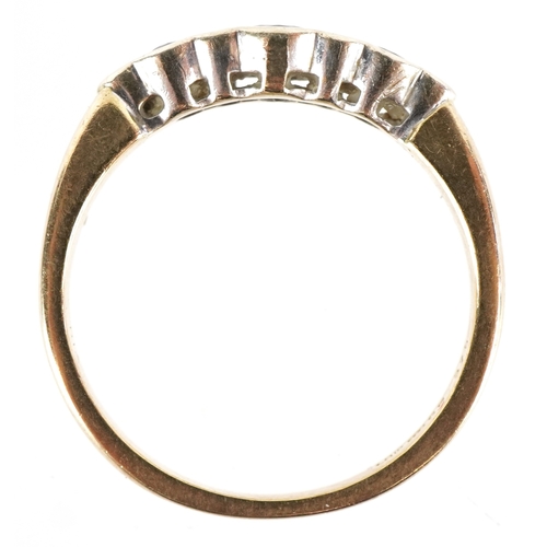 3110 - A 9ct gold graduated sapphire and diamond half eternity ring, size M, 2.4g.