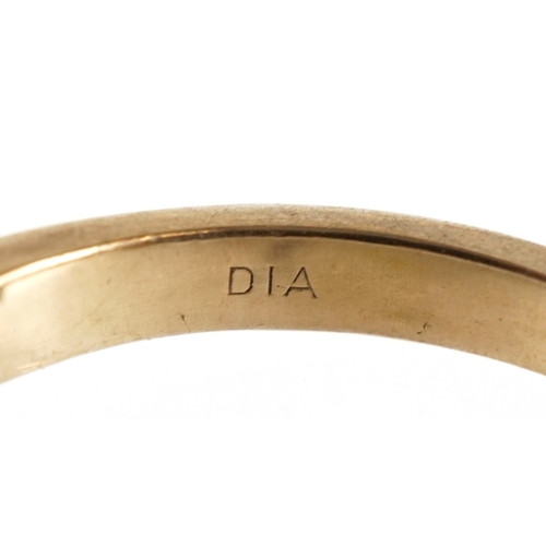 3110 - A 9ct gold graduated sapphire and diamond half eternity ring, size M, 2.4g.