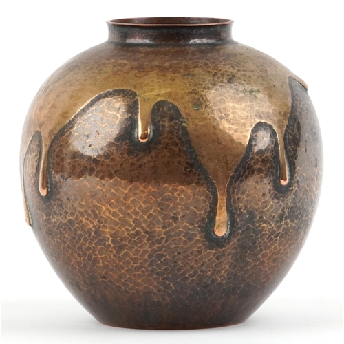 460 - A Japanese copper vase with planished decoration character marks to the base, 18cm high.