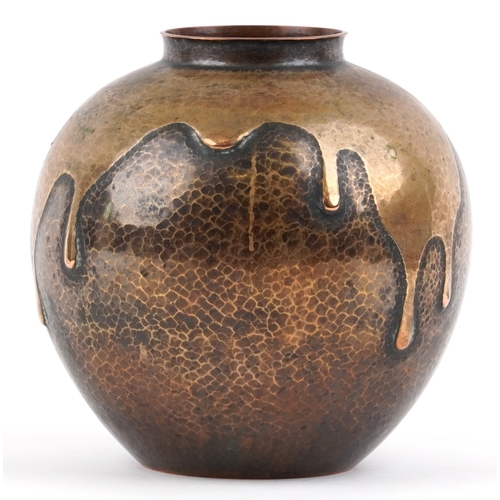 460 - A Japanese copper vase with planished decoration character marks to the base, 18cm high.