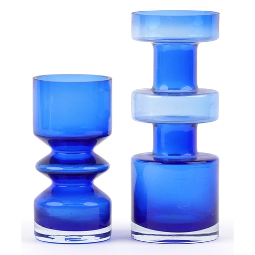 159 - A Scandinavian Riihimaki hooped glass vase together with a similar example, the largest 28cm high.