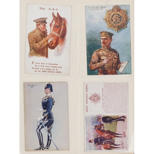 2780 - A collection of military interest postcards and silk greetings cards including To The Trenches by Mo... 