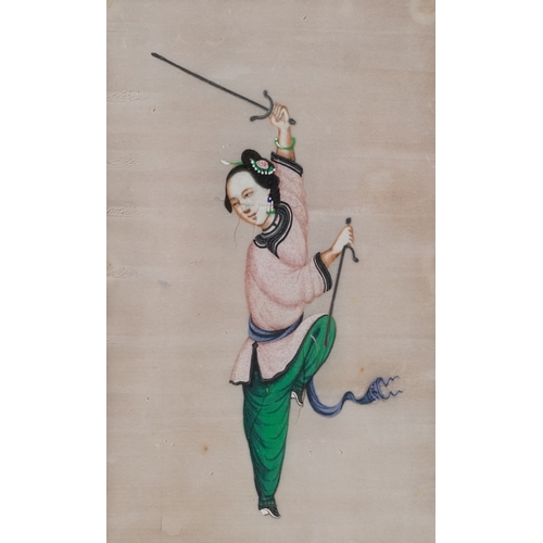 2443 - Two Chinese rice paper paintings of female attendants, mounted, framed and glazed, the largest 17cm ... 