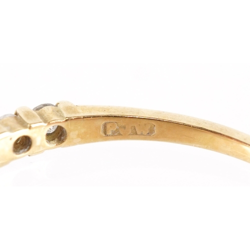 3102 - An 18ct gold diamond half eternity ring, size T, 1.7g.