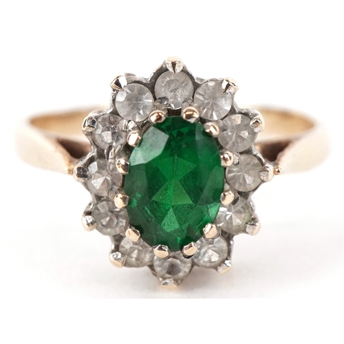 3263 - A 9ct gold green and white stone cluster ring, size N, 2.5g