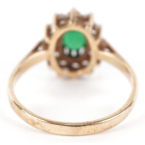 3263 - A 9ct gold green and white stone cluster ring, size N, 2.5g