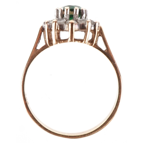 3263 - A 9ct gold green and white stone cluster ring, size N, 2.5g